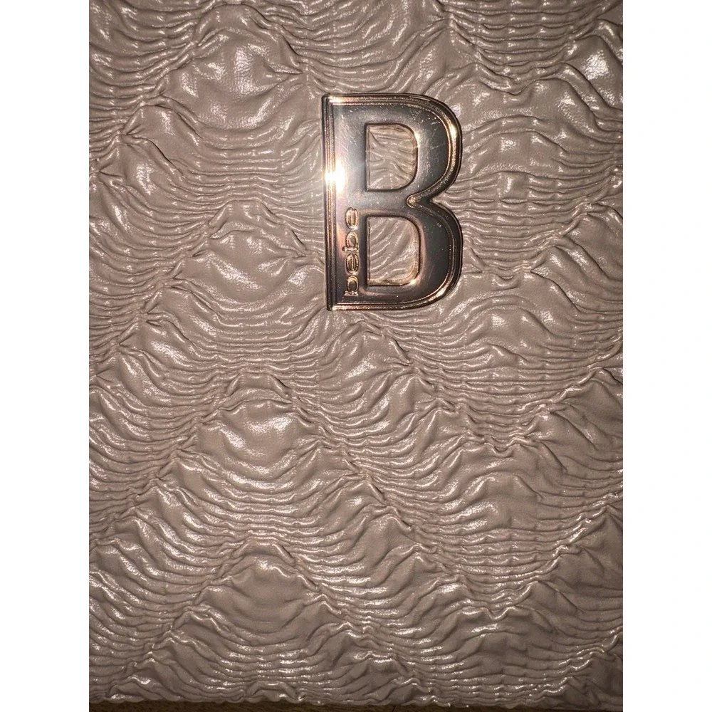 Bebe Nola Satchel‎ Taupe Gold Zipper Classy Handbag Cocktail Party